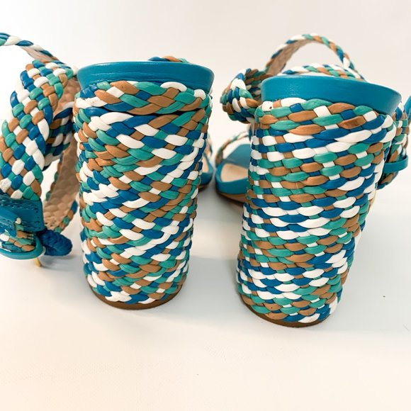 SCHUTZ blue braided block heel square toe sandal ankle wrap 38 - Picture 8 of 9